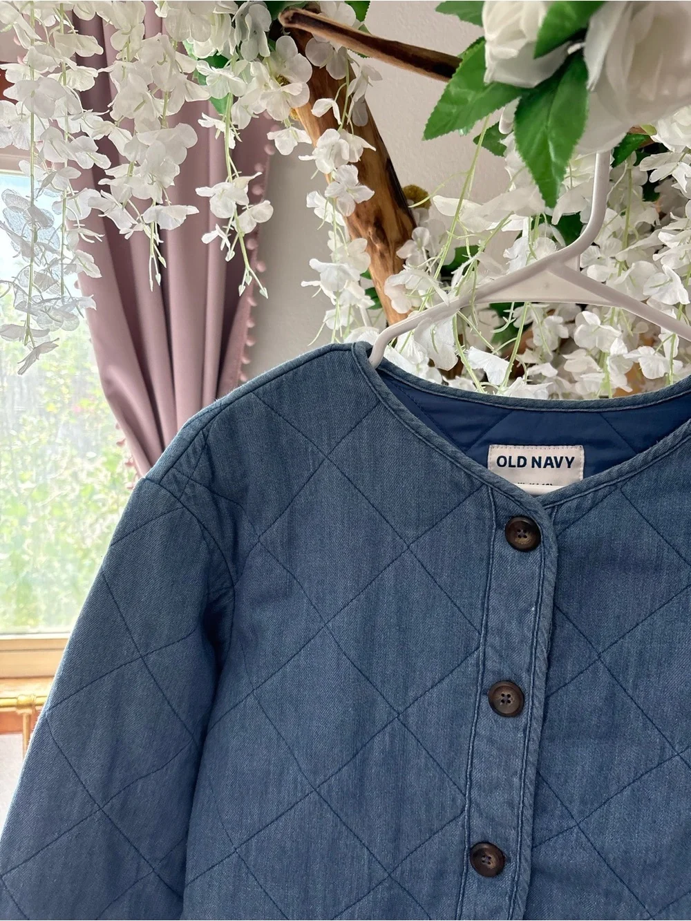Old Navy Girls' Quilted Chambray Button-Front Jacket - Light Blue